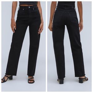 Everlane The Way High Jean Black Denim Organic Cotton Straight Leg Womens 32 C